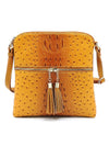 Ostrich Croc Zip Tassel Crossbody Bag