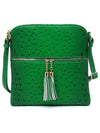 Ostrich Croc Zip Tassel Crossbody Bag