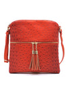 Ostrich Croc Zip Tassel Crossbody Bag