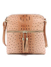 Ostrich Croc Zip Tassel Crossbody Bag