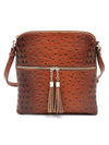 Ostrich Croc Zip Tassel Crossbody Bag