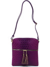 Ostrich Croc Zip Tassel Crossbody Bag