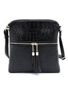 Ostrich Croc Zip Tassel Crossbody Bag