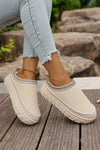 Black Contrast Stitch Detail Plush Winter Clog Slippers