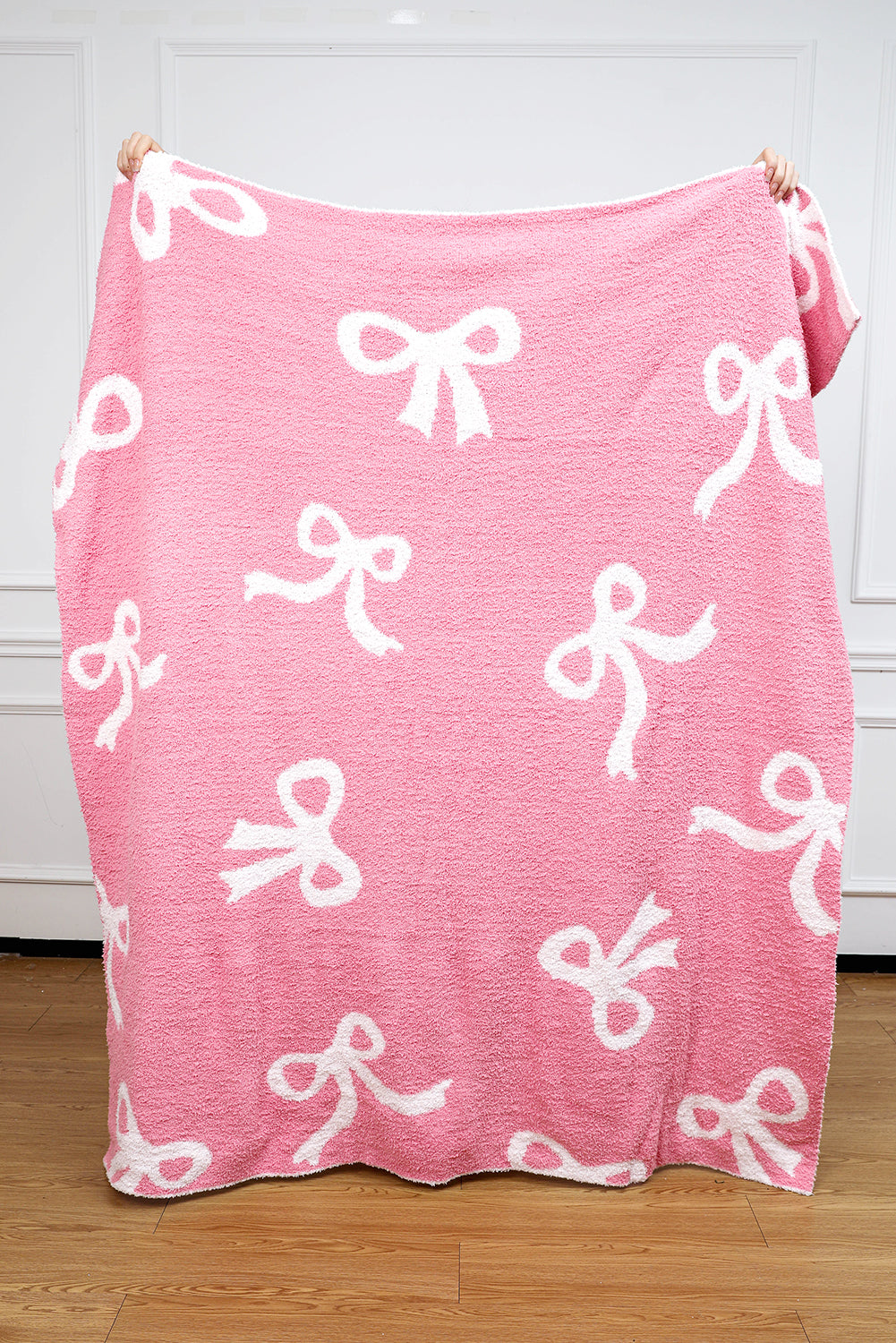 Pink 127*152cm Bow Printed Cozy Soft Throw Blanket