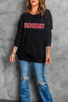 Black GAME DAY Sequined Patched Crew Neck Pullover Sweatshirt