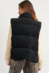 Coffee Solid Color Corduroy Puffer Vest Coat