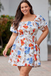 White Floral Smocked Flared Plus Size Dress