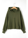 Smoke Green Half Zipper Kangaroo Pockets Drop Shoulder Hoodie