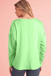 Light Green Colorblock Drop Sleeve Round Neck Top