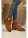 Chestnut Studded Faux Leather Chunky Heel Ankle Boots