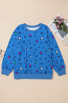 Sky Blue Leopard Drop Shoulder Plus Size Sweatshirt