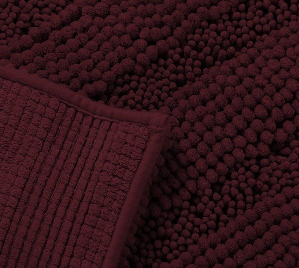 2PC Burgundy Soft Cozy Plush Chenille Bath Mat Set - Cocoa Yacht Club