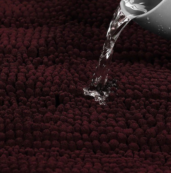 2PC Burgundy Soft Cozy Plush Chenille Bath Mat Set - Cocoa Yacht Club