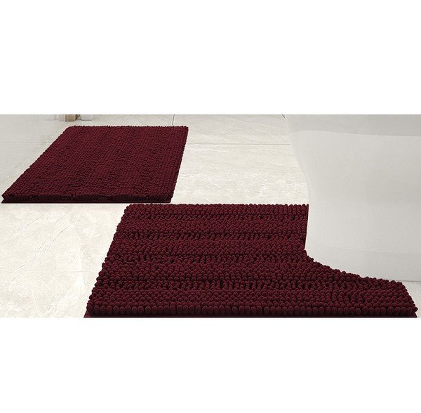 2PC Burgundy Soft Cozy Plush Chenille Bath Mat Set - Cocoa Yacht Club