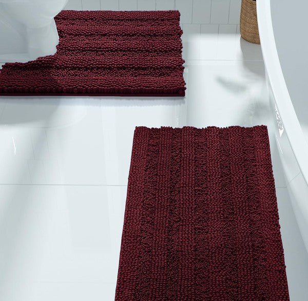 2PC Burgundy Soft Cozy Plush Chenille Bath Mat Set - Cocoa Yacht Club
