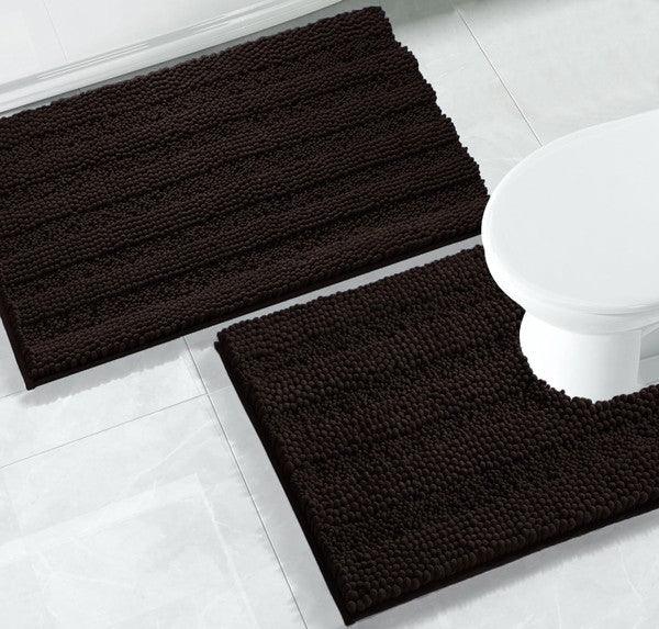 2PC Coffee Soft Cozy Plush Chenille Bath Mat Set - Cocoa Yacht Club