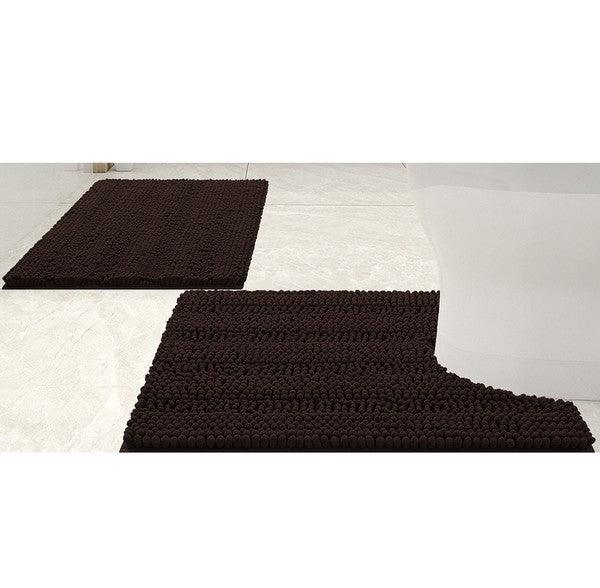 2PC Coffee Soft Cozy Plush Chenille Bath Mat Set - Cocoa Yacht Club