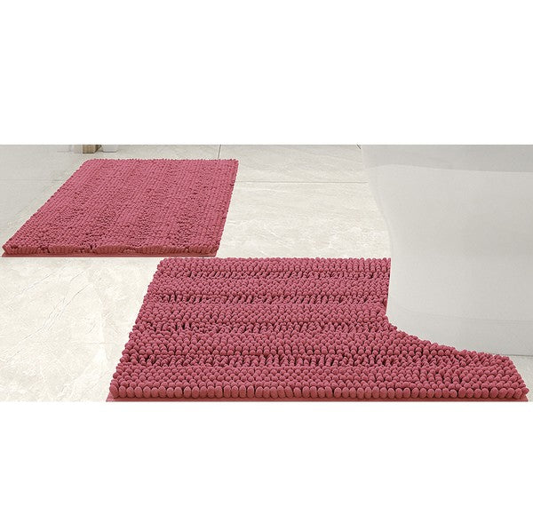 2PC Rose Soft Cozy Plush Chenille Bath Mat Set