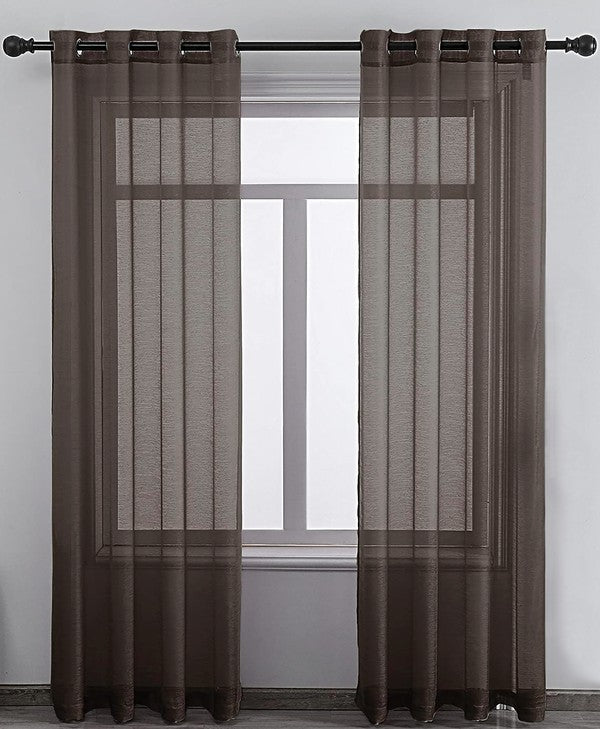 Brown Sheer Window Grommet Curtain Set