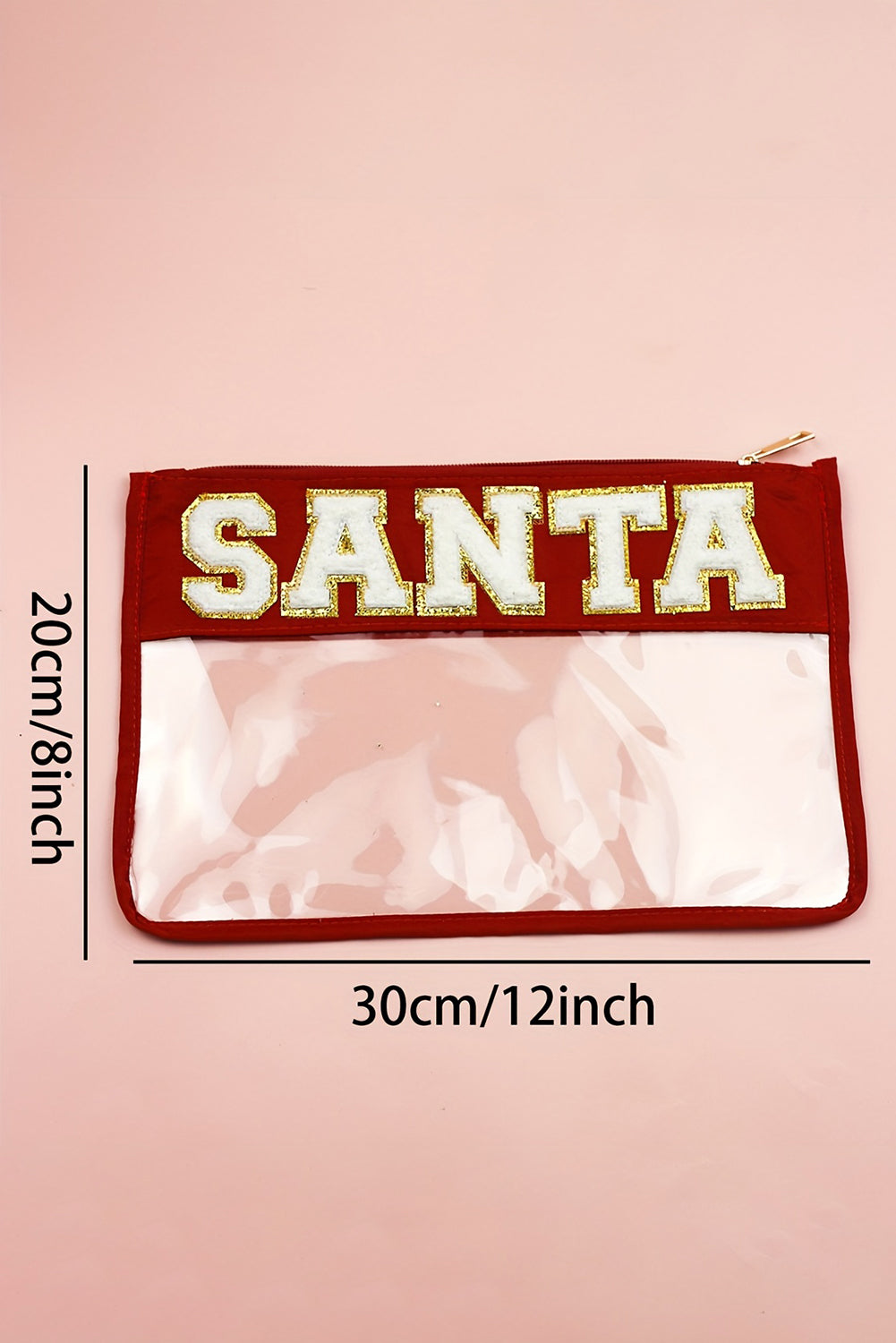 Red SANTA Contrast Trim Clear Makeup Bag