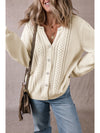 Apricot Pleated Sleeve Hollow Detail Button Knit Cardigan