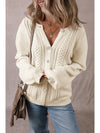 Apricot Pleated Sleeve Hollow Detail Button Knit Cardigan