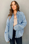 Myosotis Elastic Hem Collared Zip Up Denim Jacket