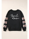 Black Touch Down Letter Bow Print Graphic Sweatshirt