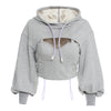 Hooded Hollow Out Faux Two-Piece Sweatshirt