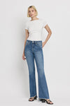 High Rise Slant Hem Flare Jeans