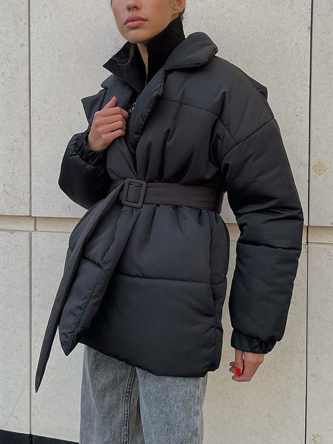 Puffer Long Sleeve Winter Coat with Belt