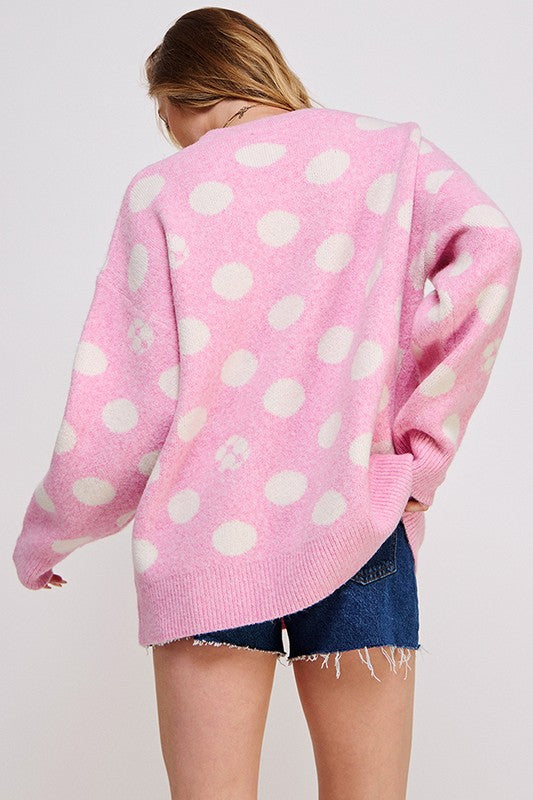 PLUS POLKA DOT/SOCCER BALL LONG SLV KNIT SWEATER