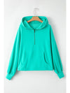 Smoke Green Half Zipper Kangaroo Pockets Drop Shoulder Hoodie