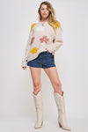 PLUS OVERSIZED LONG SLEEVE FLORAL KNIT SWEATER