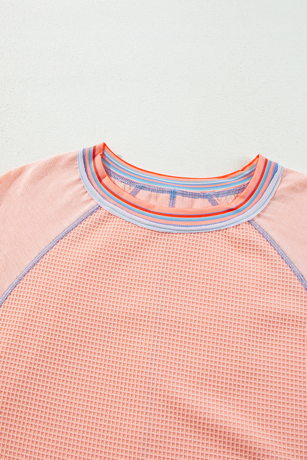 Grapefruit Orange Patchwork Long Sleeve Waffle Top