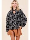 Plus Paisley Eyelet Laced Button-Up Blouse