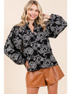 Plus Paisley Eyelet Laced Button-Up Blouse