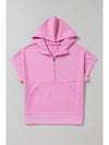 Bonbon Half Zipper Kangaroo Pocket Short Sleeve Hoodie