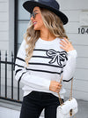 Angel Wings Striped Round Neck Long Sleeve Sweater - Cocoa Yacht Club