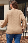 Rose Tan Solid Checkered Textured Knit Plus Size Sweater