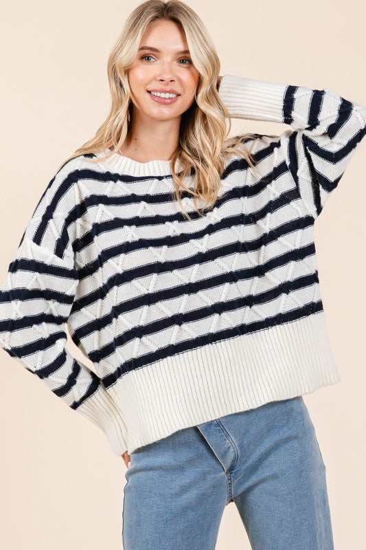 Plus Stripe Argyle Knit Sweater