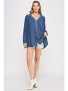 PLUS LONG SLV V-NECK OVERSIZED BUTTON DOWN TUNIC