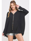 PLUS LONG SLV V-NECK OVERSIZED BUTTON DOWN TUNIC