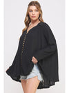 PLUS LONG SLV V-NECK OVERSIZED BUTTON DOWN TUNIC