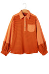 Orange Exposed Seam Puff Sleeve Henley Sweatshirt