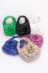 Pleated Flower Top Handle Clutch