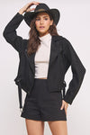 PLUS BELTED LONG SLEEVE ZIPPERED SUEDE MOTO JACKET