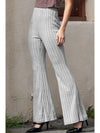 Gray Solid Color High Waist Ribbed Flare Pants