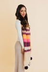 Contrast Color Stripes Chunky Pom Tassel Scarf